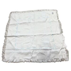 Vintage Baby Kisses Acrylic Blanket White Blue Ribbon Waffle Weave Fringe